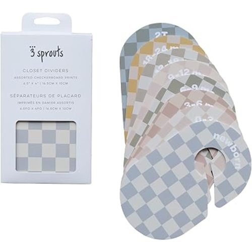 3 Sprouts Baby Closet Dividers Set of 8 - Clothes Organizer Toddler Hanger, Double-Sided Size Labels - Nursery Organization for Newborn Clothing, Infant to 2T Boy & Girl - Checkerboard