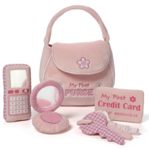 Baby GUND Play Soft Collection, My First Purse 5-Piece Plush Playset with Rattle, Mirror and Crinkle Plush Toys, Sensory Toy for Babies and Newborns, 8”