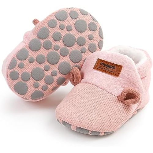 GDSDYM Baby Booties Cozy Fleece Slippers Soft Baby Shoes With Gripper Soles, Winter Warm Infant Newborn Crib Sock Shoes First Walkers