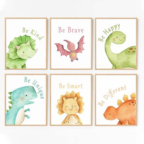 LOVEDMORE Dinosaur Wall Art Prints Posters | Dinosaur Room Decor for Boys | Toddler Room Decor | Dinosaur Pictures for Wall Decor Nursery Bedroom Bathroom Decorations (UNFRAMED 8x10 Inch Set of 6)