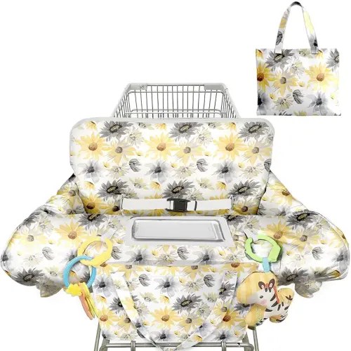 Black Shopping Cart Cover for Baby 2-in-1 High Chair Cover with Safety Harness Multifunctional Daisy Pattern Cart Covers for Babies Soft Padded Grocery Cart Cover for Baby Boy Girl