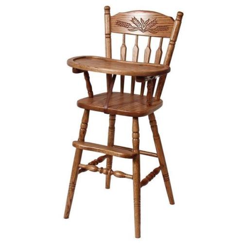 Amish Oak Wheat Post High Chair with Slide Tray