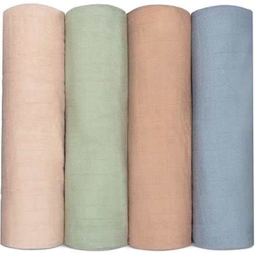 Comfy Cubs Muslin Swaddle Blankets Pack of 4, 47 x 47 Inches, Soft Cotton Baby Blanket Set, Large Multipurpose Swaddling Wraps for Newborns - Self-Soothing Swaddle - Pacific, Cedar, Sage, Blush