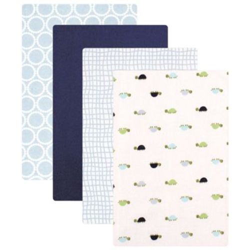 Luvable Friends Baby Boy Cotton Flannel Receiving Blankets, Turtle 4-Pack, One Size