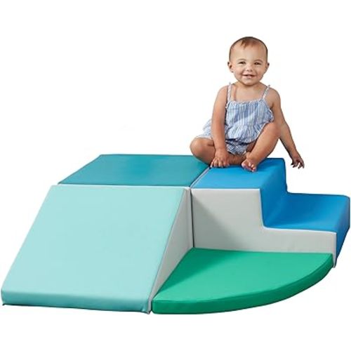 SoftScape Toddler Playtime Corner Climber, Indoor Active Play Structure for Toddlers and Kids, Safe Soft Foam for Crawling and Sliding (4-Piece Set) - Contemporary/Green, 11619-CTGN