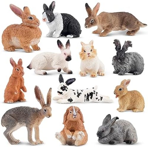 Toymany 12PCS Bunny Figures Toys for Kids, Easter Rabbit Figures Farm Animal Toy for Cake Toppers Party Favors for Toddlers