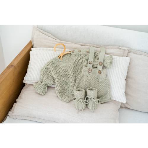 Newborn Coming Home Outfit 0-3 months | Baby Knit Chunky Sweater, Crochet Booties and Bloomers. Gender Neutral Gift Idea