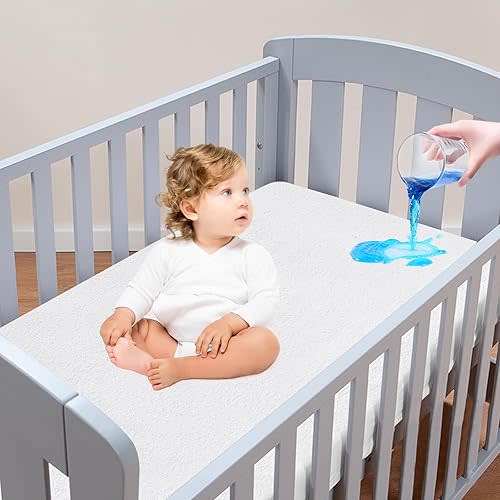 Moonsea Crib Mattress Protector Waterproof,Mattress Cover Protector, Smooth Top Mattress Protector for Kids, Breathable Skin Friendly and Noiseless Fitted Sheet,Viscose Made from Bamboo Terry,1 Pack