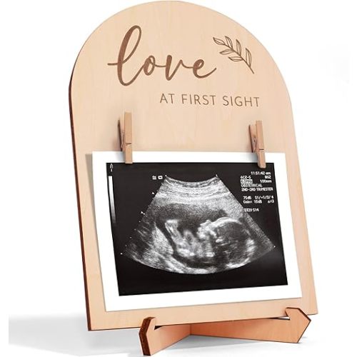 Cute Wooden Ultrasound Picture Frame - Beautiful Double Sided Sign For The Announcement of Your Pregnancy Or Baby's Birth - Nursery Decor Sonogram Photo Frame & Pregnancy Gift For First Time Moms