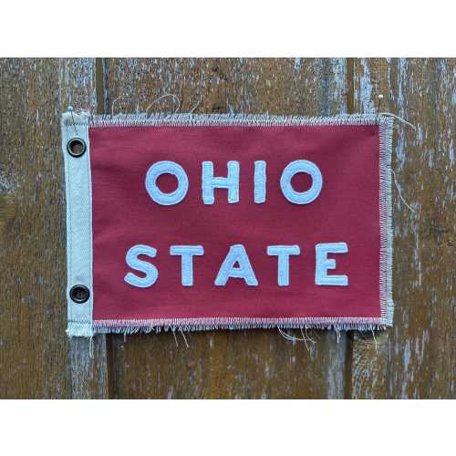 Vintage inspired Ohio State camp flag red, white letters and white stitching  banner handmade Go Buckeyes Columbus Go Bucks