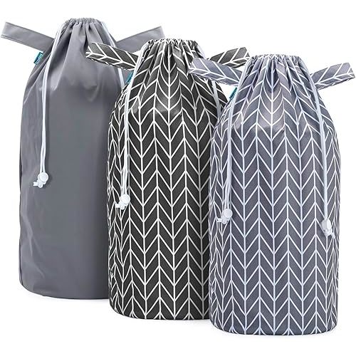 Teamoy Pail Liner for Cloth Diaper(Pack of 3), Reusable Diaper Pail Wet Bag with Drawstring, Fits for Dekor, Ubbi Diaper Pails, Gray +Gray Arrows +Black Arrows
