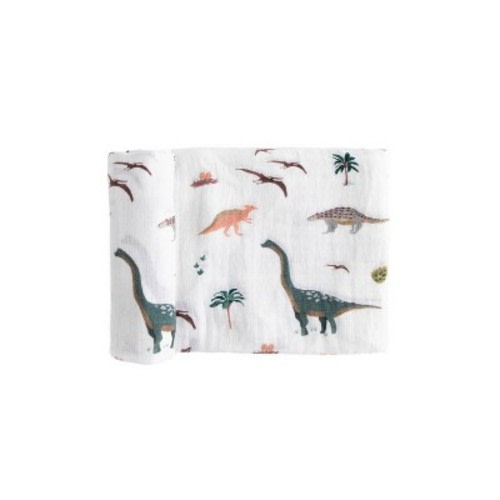 Red Rovr Organic Cotton Muslin Swaddle Blanket Single - Dino Days