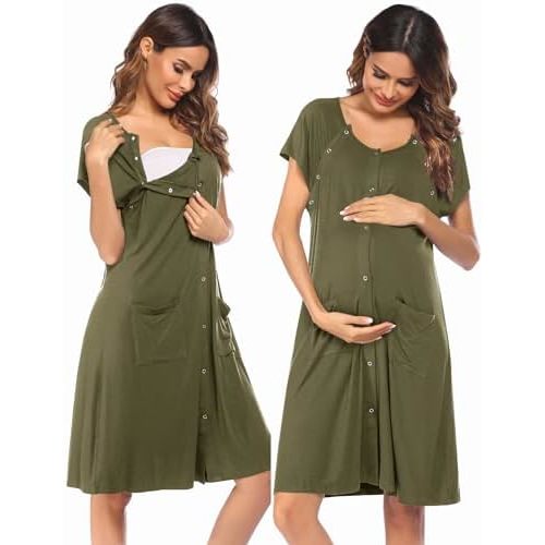 Ekouaer 3 in 1 Labor/Delivery/Hospital Gown Nursing Dress Maternity Nightgown Sleepwear for Breastfeeding with Button S-XXL