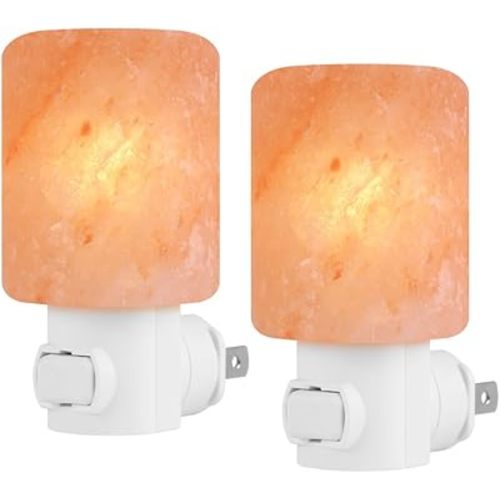 Syntus 2 Pack Himalayan Salt Lamp Natural Crystal Salt Light Glow Hand Carved Night Lights Wall Light, UL Listed Plug for Lighting, Decoration and Air Purifying