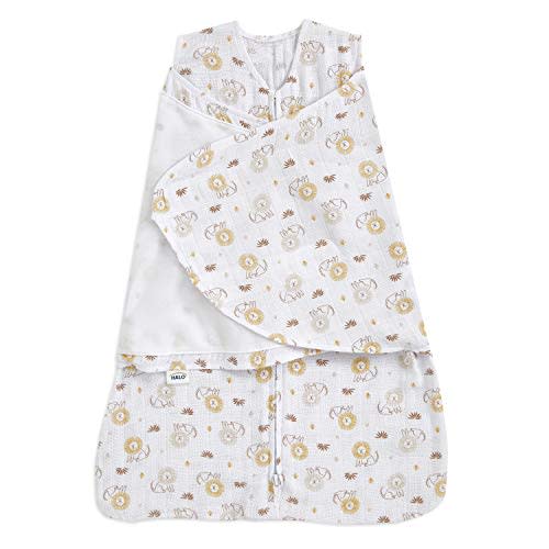 HALO 100% Cotton Muslin Sleepsack Swaddle, 3-Way Adjustable Wearable Blanket, TOG 1.5, Lions, Newborn, 0-3 Months