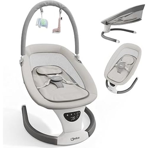 AMKE Baby Swing for Infants with Spacious & Breathable Mesh Seat - 5-Point Harness, Portable Swing Rocker, 5 Sway Speeds & 3 Timer, 12 Lullabies for Newborn Max 20 Lbs