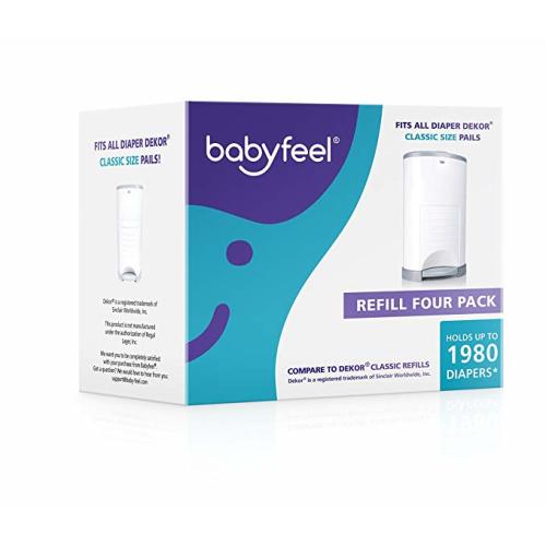 Diaper Pail Refills for Dekor Classic | 4 Pack | Exclusive 30% Extra Thickness | New Powder Scent | Compatible with Dekor Classic Size Diaper Pails | Powerful Odor Elimination | Holds up to 1980 Diapers