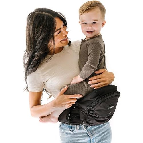Tushbaby - Safety-Certified Hip Seat Baby Carrier - Mom’s Choice Award Winner, Seen on Shark Tank, Ergonomic Carrier & Extenders for Newborns & Toddlers (Carrier, Black)