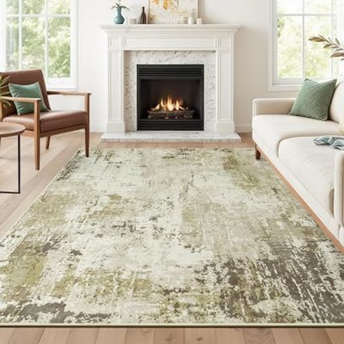 5x7 Area Rugs for Living Room, Washable Bedroom Rug, Brown/Green