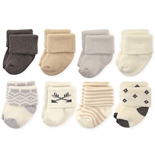 Hudson Baby® 0-6 Months 8-Pack Aztec Terry Rolled Cuff Socks in Cream/GreyHudson Baby®