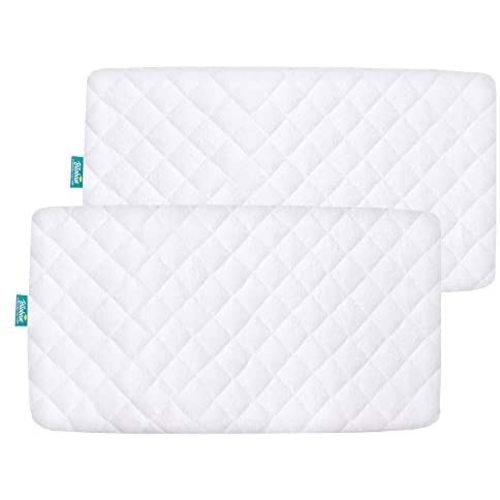 Waterproof Bassinet Mattress Pad Cover Compatible with 4moms Breeze Plus Bassinet(not playard), 2 Pack, Ultra Soft Bamboo Surface, Breathable and Easy Care