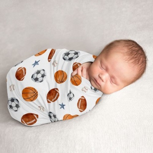Sweet Jojo Designs Boy Swaddle Baby Blanket Watercolor Sports Theme Multicolor