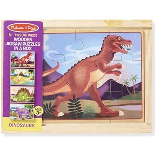 Melissa & Doug Dinosaurs 4-in-1 Wooden Jigsaw Puzzles in a Storage Box 48-Pieces (Item # FOURDINO)