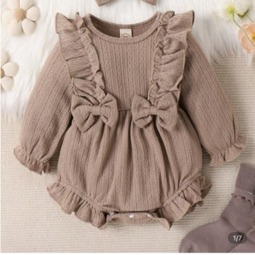 Baby Girl Ruffle Trim Flare Sleeve Bow Front Bodysuit & Headband