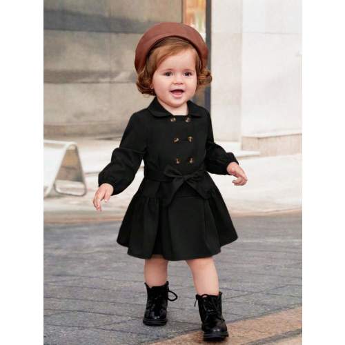 SHEIN Baby Girl Double Breasted Belted Shirt Dress: 6-9 Months