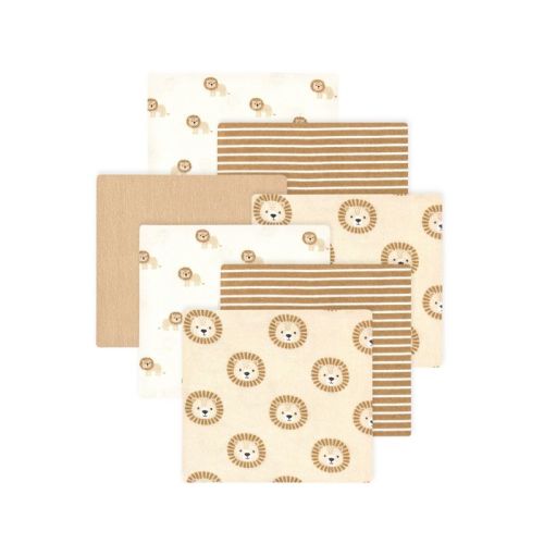 Little Treasure Hudson Baby Cotton Poly Flannel Receiving Blankets Multipack, Brown Brave Lion, 30x30 Inches