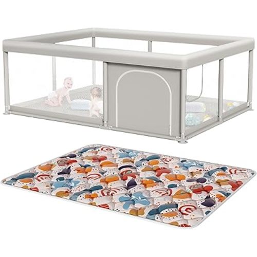 65 x 50 Inch Baby Playpen with Mat, PlayPen for Babies and Toddlers, Sturdy Safety Play Yard for Indoor & Outdoor with Zipper Gates