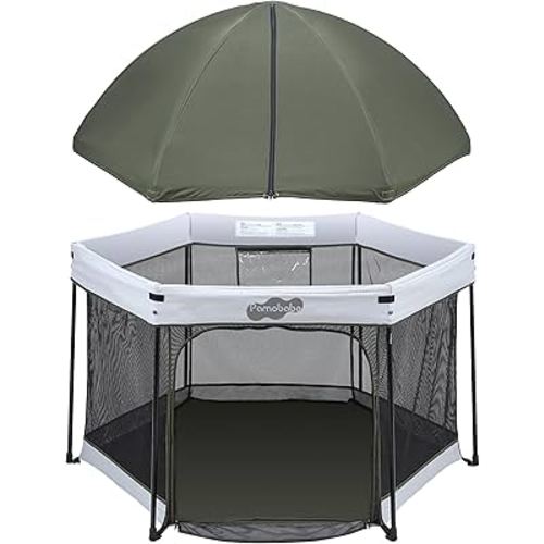 Pamo Babe Baby Playpen with Sun Protection Canopy - Indoor & Outdoor Play Yard for Babies and Toddlers - Baby Tent with Zipper Door