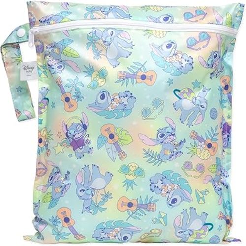 Bumkins Disney Waterproof Wet Bag for Baby, Travel, Swim Suit, Cloth Diapers, Pump Parts, Pool, Gym Clothes, Toiletry, Strap to Stroller, Daycare, Zipper Reusable Bag, Wetdry Packing Pouch, Stitch