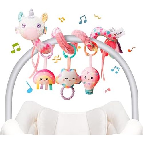 Car Seat Toys for Babies 0-6 Months, Carseat Toys Hanging Spiral Stroller Toys, Infant Toys 0-6 Months, Newborn Toys 0 3 12 Months Brain Development with Music Crinkle Teether Rattle Baby Boy Girl Toy