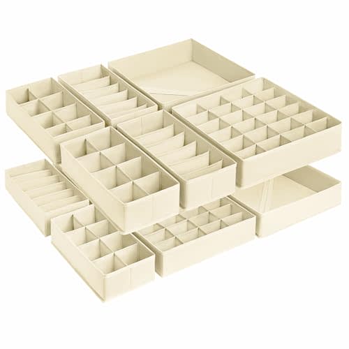 DIMJ Drawer Organizer Clothes, Dresser Organizer for Baby Clothes, 12 Pack Underwear and Sock Organizer Divider, Foldable Fabric Drawer Organizer Bins for Bra, Tshirt, Scarf, Tie (Beige)