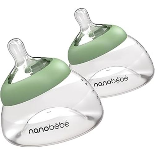 Nanobebe Breastmilk Bottle, Breastfeeding Newborn Breast Like, Anti Colic, Perfect Latch, Preserves Breast Milk nutrients, Twin-Pack Sage