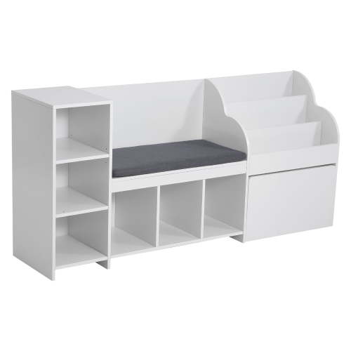 KFFKFF Kids Bench with Storage Rack, Large Toy Organizer with Multiple Functional Area for Playroom, Living Room, or Entryway, White