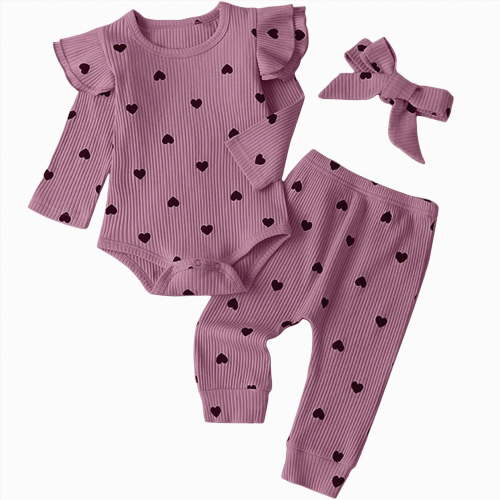 TOWED22 Newborn Baby Girl Clothes Outfits Infant Romper Ruffle Floral Pants Cute Toddler Baby Girl Clothes Set(Purple,3-6 M)