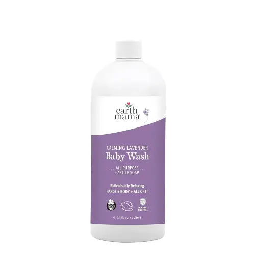 Earth Mama Calming Lavender Baby Wash Liquid Hand Soap Refill, Organic Body Wash for Sensitive Skin, All Purpose Castile Soap Liquid with Coconut Oil, Shea Butter, Calendula & Aloe, 34 fl oz