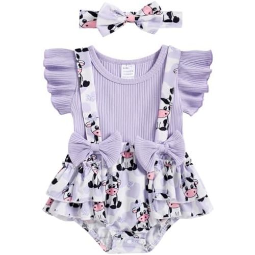 UNICOMIDEA Baby Girls Clothes 0-18 Months Bodysuit Ruffle Sleeve Newborn Outfit Romper with Headband