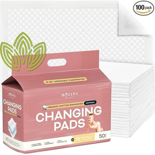 Organic Cotton Enhanced Disposable Changing Pad Liners | XL-Large 30x18 Hypoallergenic Super Soft Ultra Absorbent Waterproof Quilted Underpads for Baby Diaper Table/Travel, Leak Proof Mess Free-100PK