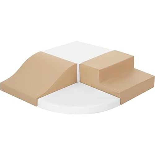 4-Piece Soft PU Leather Toddlers Climbing Toys, Baby Foam Climbing Blocks for Toddlers 3, Foam Play Gym Climbing Structures, Indoor Climb and Crawl Activity Play Set (White and Coffee)