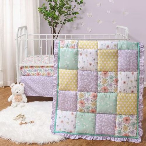 The Peanutshell Nursery Crib Bedding Set For Baby Girls, Fresh Floral, 3 Pieces - Orange