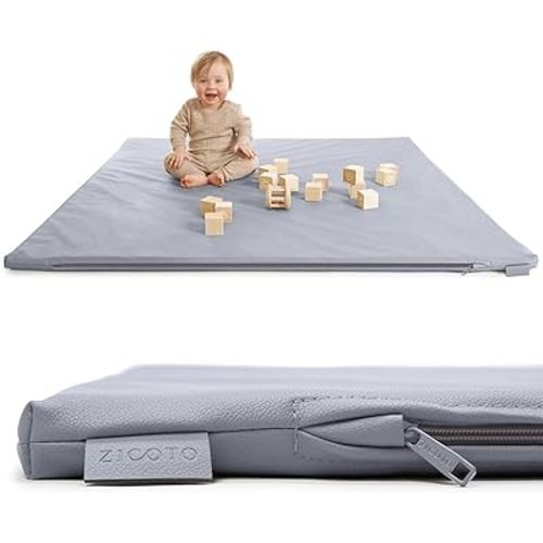 Stylish Vegan Leather Baby Play Mat - Soft, Easy to Clean Floor Mat Creates A Safe Play Area for Your Baby - The Perfect Modern Foam Playmat Fits Nicely with Your Kids Playroom Or Home Decor