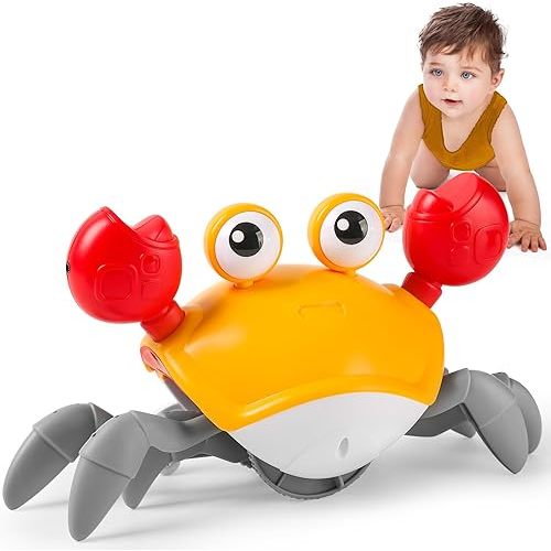 Crawling Crab Baby Toy Infant: Tummy Time Toys for Babies 3 6 9 12 18 24 36 Months, Walking Dancing Sensing Crab for Toddler 1 2 3 4 Year Old, 1st Music Birthday Gifts for Boys Girls