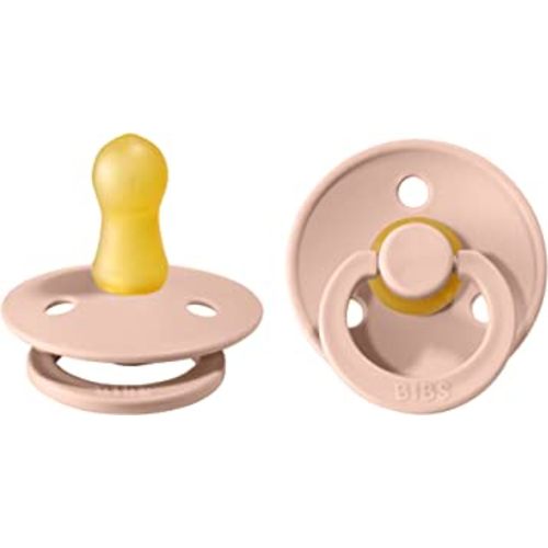 BIBS Colour Baby Pacifier 2-Pack | Made in Denmark | BPA Free Dummy Soother, Round Nipple. Natural Rubber Latex, Size 1 (0-6 Months), Blush / Blush
