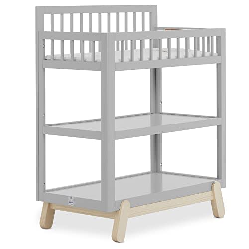 Dream On Me Hygge Changing Table in Pebble Grey Oak, Greenguard Gold & JPMA Certified, Comes with Safety Belts & 1” Changing Pad, Easy to Clean, Safe Wooden Furniture
