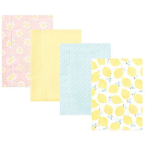 Hudson Baby Infant Girl Cotton Flannel Burp Cloths, Lemon Daisy 4 Pack, One Size