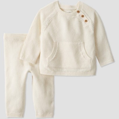 Little Planet by Carter's Organic Baby Knit Cardigan Sweater and Pull-On Pants Set - Cream, Size: 3M