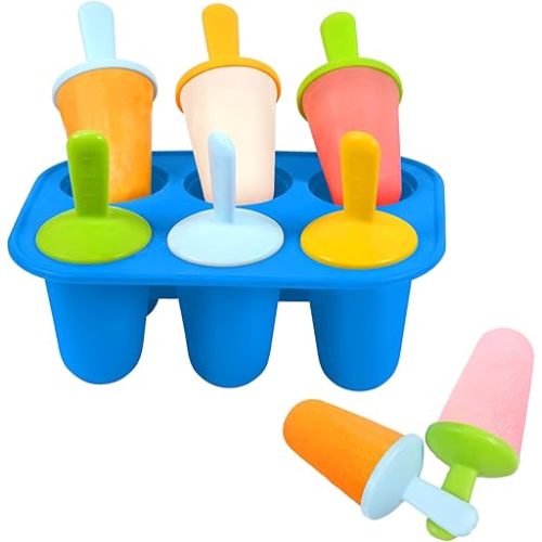 Miaowoof Silicone Popsicles Molds for Toddlers, 6-Cavity Non-BPA Premium Silicone Small Popsicle Molds, Ice Pop Mold with 6 Colorful Reusable Sticks for Kids (Blue)